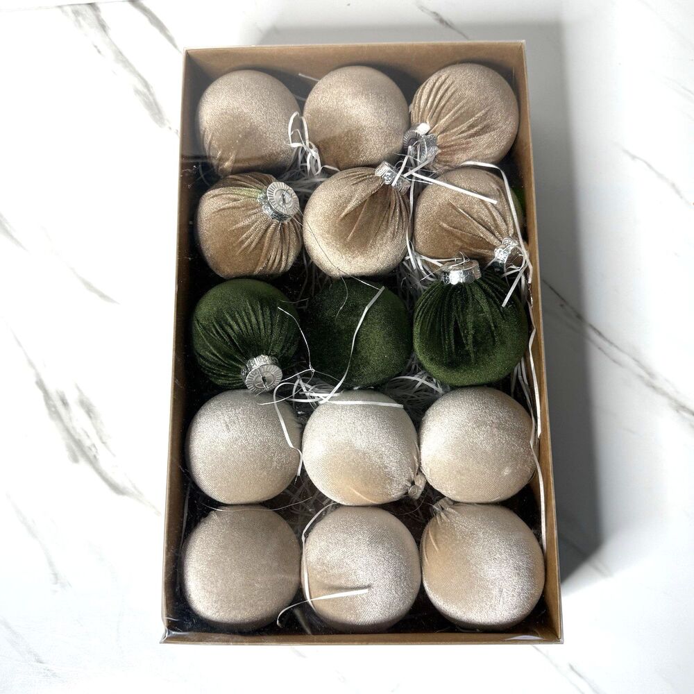 Christmas Tree Shatterproof Velvet 3" Ornament Balls Set of 15 Farmhouse New!